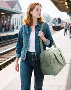 BAGSMART Gym Bag for Women, Carry on Travel Duffel Bag, Water-resistant Weekender with Shoe Compartment for Gym Travel Work, Green, Medium