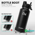 Swigina [2-IN-1 LID] Insulated Water Bottle with Silicone Boot (36hrs Cold/18hrs Hot) - DIY Stickers, Leakproof, BPA Free, 32 oz