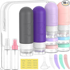ME.FAN 18 Pack Travel Bottles for Toiletries, TSA Approved Travel Size Containers Set, Silicone Squeezable Portable Split Bottle, Travel Accessories for Conditioner, Shampoo, Lotion - Purple