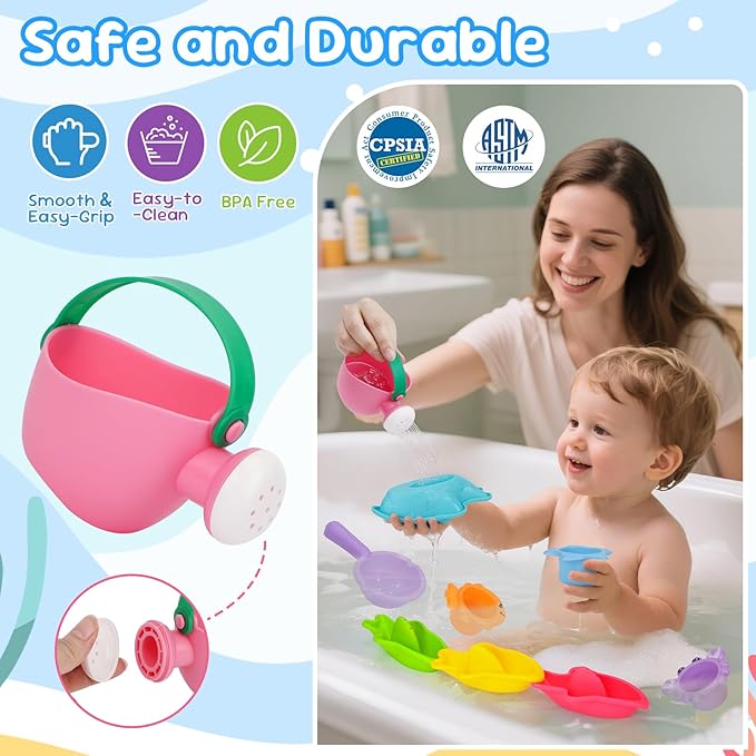 Fajiabao Baby Bath Toys for Kids Ages 1-3 Toddler Bath Toys Mold Free for 2-4 Bathtub Sand Beach Pool Water Toys for 1+ Year Old Girl Gifts 9 PCS (Color Random)