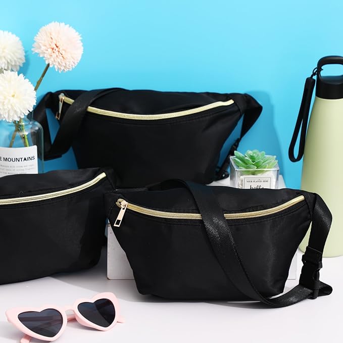 Amylove 9 Pieces Fanny Packs Nylon Waist Bag Zipper Travel Running Bag with Adjustable Strap for Women Men(Nylon,Black)