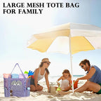 Fammart Mesh Beach Bag, Large Beach Tote with Zipper Pocket, Toys Pool Bag for Family Travel Vacation Cruise Essentials