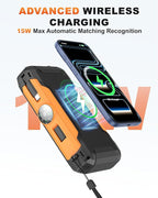 Solar Power Bank with Hand Crank and Retractable Cables, 20000mAh Wireless Portable Charger with USB-C & Camping Light, 25W Fast Charging Battery Pack for iPhone, iPad, Samsung, All Mobile Phones