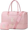Letter Weekender Bags for Womens - Duffle Bag with Shoe Compartment Personalized Overnight Bag with Toiletry Bag Duffel Bags for Gym Hospital Bags Gift for Women Pink (Letter E)