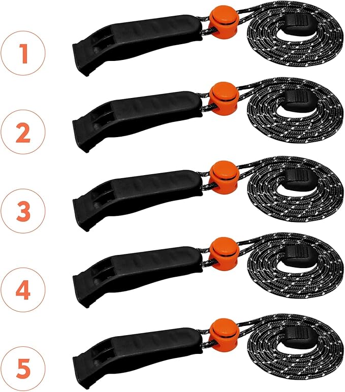 Amzonly Emergency Whistle, 120db Safety Whistle Survival Shrill Loud for Camping Hiking Hunting Boating Fishing Life Vest Jacket Rescue Signaling Kids Lifeguard 5 Pack