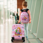 Weewooday Kids Luggage and Backpack 18" Suitcase with Spinner Wheel Hard Case Travel 13" Backpack Girl Suitcase Set for Kids Travel Supplies(Pink,Mermaid Style)