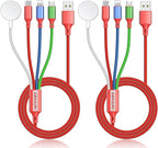 2Pack Multi Charging Cable for Apple Watch Charger 4 in 1 Travel Essentials RV Camping Essentials USB C/L/Micro Compatible with iWatch Series 11-1/iPhone 17/16/15/Android Airplane Gadgets-4FT/Red