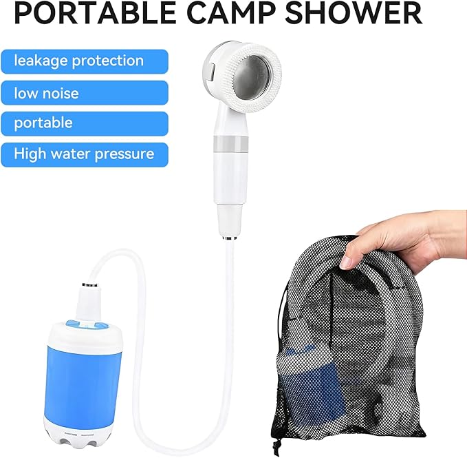 Portable Shower, Portable Camping Shower Pump, USB Rechargeable Outdoor Showers, Waterproof Electric Portable Shower with 2 Spray Modes, 4000mah, For Camping, Hiking, Rv & Pet Cleaning (1 PACK)