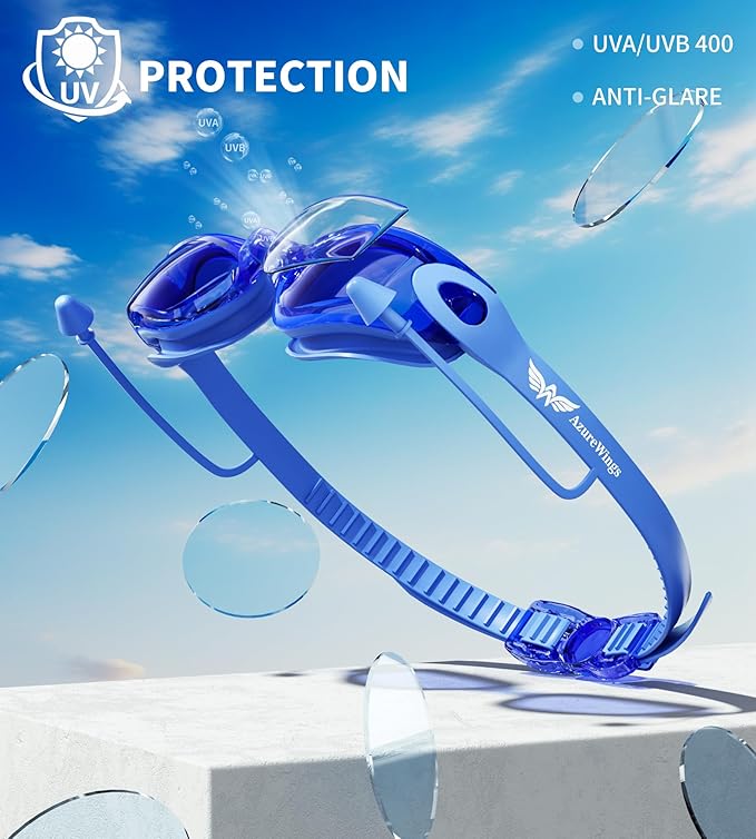 7 in 1 Swim Goggles + Swim Cap for Men Women,No Leak Anti-Fog & UV, Wide Visio HD Mirror PC Lens