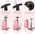 Scooter Luggage for Kids Scooter Suitcase for Ages 4-12, 4 in 1 Kids Luggage Boarding Suitcase Detachable & Foldable Scooter Travel Trolley Ride On Luggage-Pink