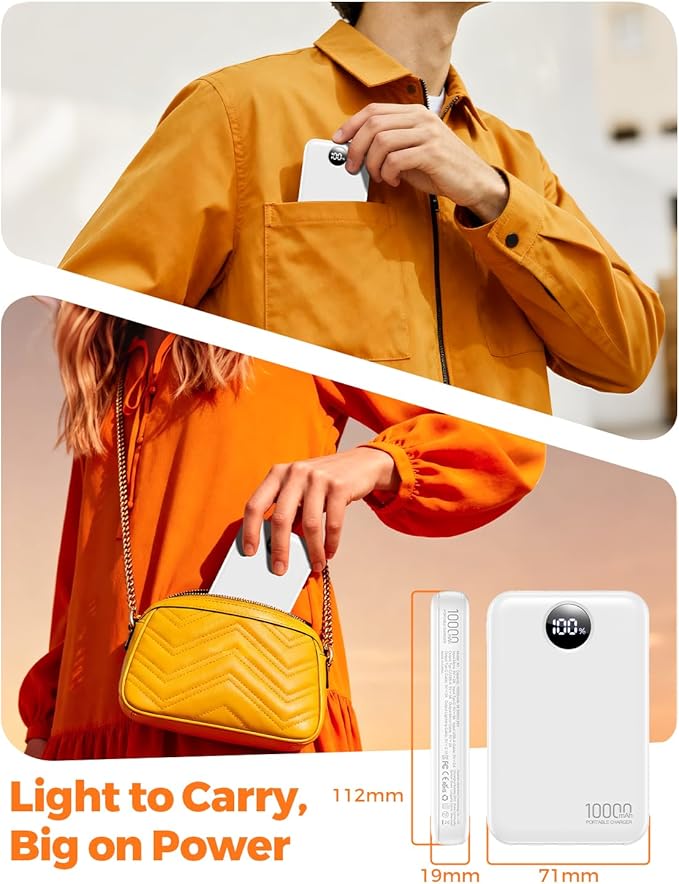 HAIARA 10000mAh Power Bank with 4 Built-in Cables,20W PD Fast Charging Portable Charger with LED Display,USB-C & USB-A Outputs,5 Devices Simultaneous Charging,External Battery Pack for iPhone-White