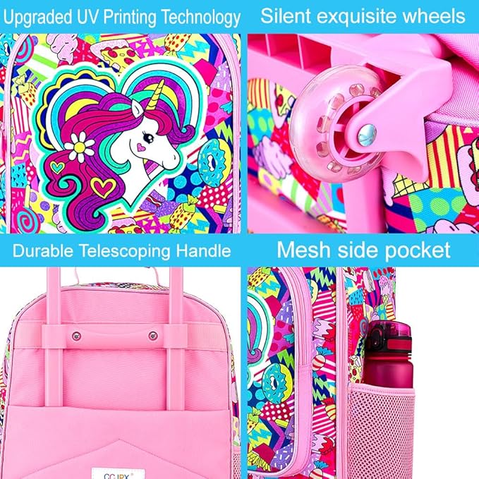 2Pcs Kids Luggage Set, Girls Carry on Rolling Suitcase with Wheels, Unicorn Sequin Travel Suitcases with Toddler Backpack(Purple)