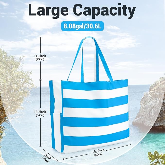 Iioscre Beach Bag for Women, Causal Hobo Pool Bags with Zipper Inner Pocket, Foldable Swim Tote Bag for Vacation Essentials