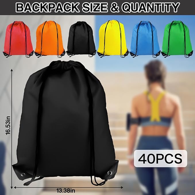 Drawstring Backpack 40Pcs Drawstring Bags, Draw String Back Bag Drawstring Bags Bulk for Sports, Gym, Travel, Swimming, Beach (6 Colors)