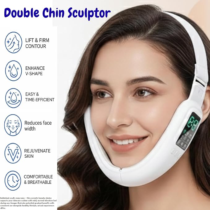 V-Face Machine and Electric Double Chin Device with 15 Gear Adjustable Intensities and 8 Modes – Intelligent Double Chin Machine for V-face. Free 3D Face Roller for Skin Care