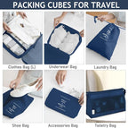 KPX 8 Set Packing Cubes for Travel, Luggage Packing Organizers Accessories Large Toiletries Bag for Clothes Shoes Cosmetics (Navy Blue)