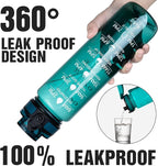 OLDLEY Water Bottle, 32oz Motivational Sports Water Bottle with Time Marker - Times to Drink - Tritan, BPA Free, Wide Mouth Leakproof, Anniversary Birthday Gifts for Men Women, Deep Sea (1 Bottle)