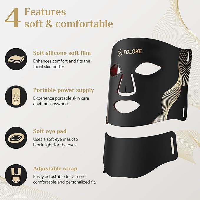 Red Light Therapy for Face, LED Light Therapy Mask Skin Care Mask & Neck, LED Red & NIR Light Therapy Wavelength for Home Use, Working Travel Yoga Sleep