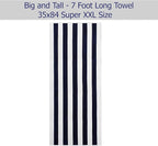 COTTON CRAFT Oversized Beach Towels - Set of 2 - XXL 35x84 The Big Kahuna 7 Foot Extra Large Beach Blanket Towel - Big & Tall - Huge 100% Cotton Velour Soft Luxury Pool Bath Towel - Cabana Stripe Navy