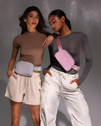 YOSHUYUKI Fanny Pack Crossbody Bag Trendy Waterproof Small Sling Cross Body Purse for Women Men Fashion Waist Packs Mini Belt Pouch Chest Bum Hip Bag Lulu Dupes for Travel Vacation Running Pink