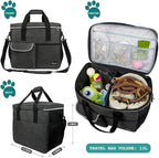 PetAmi Dog Travel Bag, Travel Pet Bag Organizer, Dog Food Travel Bag with Container Collapsible Bowls, Pet Travel Supplies Gift Accessories for Weekend Camping, Puppy Cat Diaper Bag, Charcoal Large