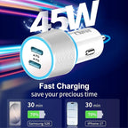90W Car Charger USB C Fast Charge for iPhone 17 Pro Max/Air/17e/16 Plus/16e/15/iPad/MacBook Neo Phone Automobile Accessories, 2 Pack Dual 45W USBC Port Cigarette Lighter Adapter with 3.3FT Type C Cord