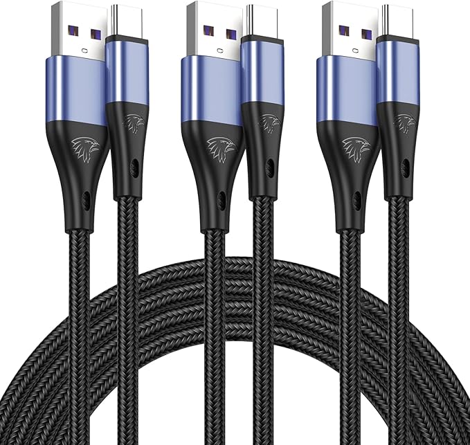 USB Type C Cable Fast Charging,3pack 10ft Premium Nylon Braided 3A Rapid Charger Quick Cord,Type C to A Cable Compatible for Samsung Galaxy S21 S20 S10 S9 S8 Plus,Note 20 10 9 8, LG V50 V40 G8（Blue）