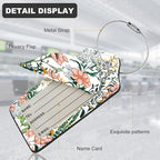 2Pack Luggage Tags for Suitcases, Cute Unique Pu Leather Cruise Luggage Tag with Privacy Cover ID Label Address Card and Metal Ring Suitable for Women Men Kids Travel Bag Green leaves, pink flowers