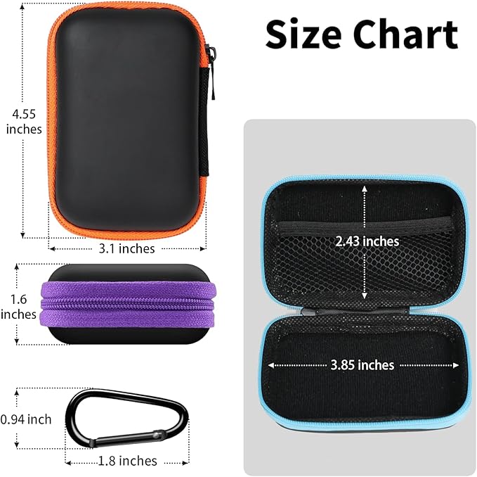MOLOVA Earbud Case Portable EVA Carrying Case Storage Bag Cell Phone Accessories Organizer with Carabiner for Wireless/Bluetooth Headphones, SD Memory Card, Camera Chips (5 Pack, Rectangle)