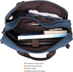 CROCOD 3 In 1 Canvas Convertible Laptop Bag for Men Women, 17.3 inch Laptop Messenger Bag Work Briefcase, Computer Shoulder Bag for Travel Business Office (17.3 Inch, Blue) | 3 In 1, Multi-pocket