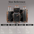 Hard Shell Luggage Sets 4 Piece with 360 Spinner Wheels,Lightweight Suitcase Set with TSA Lock,Travel Luggage Set with Telescoping Handle,Light and Strong,Easy to Clean (Black)