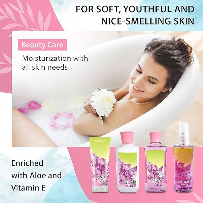 Sweet Pea Bath & Body Kit, 3 Fl Oz, Ideal Skincare Gift Home Spa Set, Includes Body Lotion, Shower Gel, Body Cream, and Fragrance Mist, Birthday Mother's Valentine's Day Gifts for Her