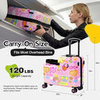 smilesun 20" Ride-On Suitcase for Kids, Cute Pattern, Lightweight Hardshell Carry-On Luggage with Double Spinner Wheels, TSA Lock for Boys & Girls (Candy Garden Pink, 20-inch)