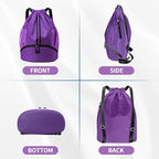 JELUTAR Drawstring Backpack Gym Bag with Shoes Compartment for Soccer, Basketball, Swim, Water-Resistant String Backpack Beach Cinch for Women Men, Purple