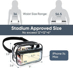 Clear Fanny Pack for Stadium Events - Clear Bag for Women Men | Lightweight Waist Pack for Concerts, Sports Games Day & Travel Stadium Approved Transparent Bag (Black)