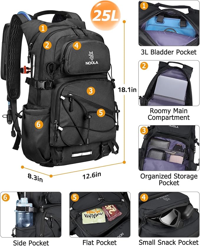 NOOLA Hydration Backpack with 3L Water Bladder, 22L / 25L Water Backpack for Hiking Cycling Biking, Lightweight Hiking Pack