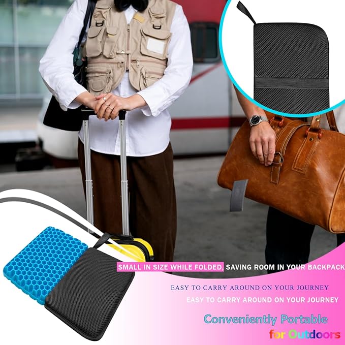 masteymoh Foldable Seat Cushion (15.7" x 11.8") Portable Gel Seat Cushion for Travel with Honeycomb Design, Portable Travel Cushion for Camping, Stadium, Garden, Park Bench or Airplane Seat
