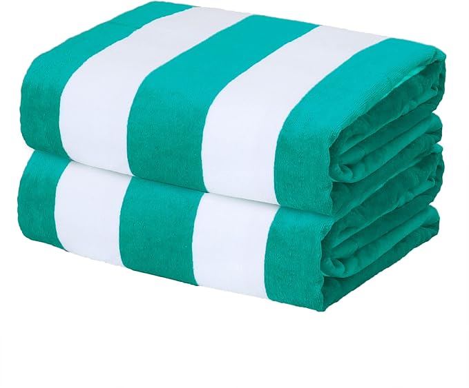 Exclusivo Mezcla 2 Pack Cotton Oversized 35x70 Inches Cabana Stripe Beach Towels, Super Absorbent Soft Plush Pool Bath Towel (Turquoise)