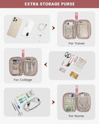 LOVEVOOK Laptop Backpack for Women, 15.6 Inch Work Laptop Bag with USB Port, Fashion Teacher Nurse Backpack Purse, Waterproof Travel Computer Backpack with Organizer Bag, 2PCS, Beige-Pink