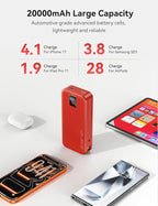 Portable Charger, 20000mAh 22.5W Fast Charging Power Bank with Built-in Cables & Wall Plug, Travel Essentials Battery Pack with LED Display, USB C External Battery Bank for iPhone iPad, Samsung Red