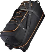 Rolling Duffle Bag with Wheels,110L/140L Expandable Soft-Sided Foldable Duffle Bag with 2 Rubber Wheels,Packable 32” Rolling Carry-On with Multi-Pockets & Compartments (Black orange)