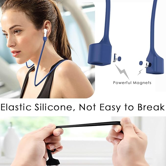 Mooyavia 1 Pack Ultra Strong Magnetic Anti-Lost Straps for AirPods, Soft Silicone Sports Lanyard - Compatible with AirPods Pro 1st/2nd & AirPods 3rd - Dark Blue