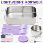Everusely - Bento Box - Lavender, 47oz / 1.4 L - Large Stainless Steel Lunch Box with Leakproof Condiment Container - 3 Compartment Snack Organizer for On the Go Meals - Freezer & Dishwasher Safe