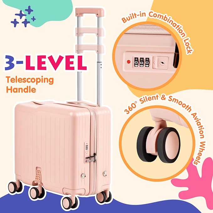 smilesun Kids Ride-On Luggage, 20" Hardshell Carry-On Suitcase with 6 Spinner Wheels, Foldable Pedal, Hidden Cup Holder & Combination Lock for Toddlers & Children (Light Pink, 20-inch)
