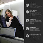 Zero Grid Lightweight Travel Blanket – Premium Compact Wearable Airplane Blanket with Neck Snaps, Cozy Foot Pockets, Zipper Pouch, converts to Soft Pillow for Ultimate Comfort - Black