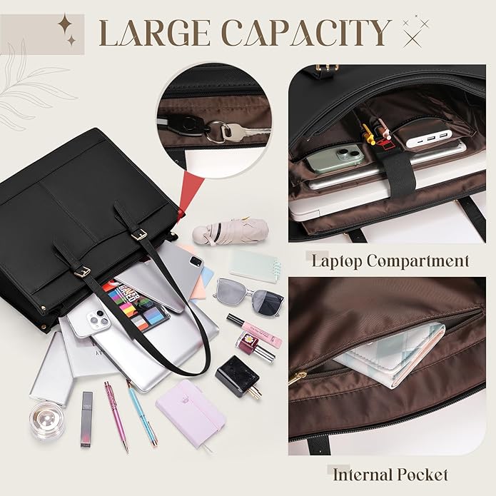 Laptop Bag for Women with Insulated Lunch Compartment 15.6 Inch Pu Leather Work Tote Computer Briefcase Bag for Office