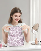 Narwey Cute Floral Makeup Bag Travel Cosmetic Bag Organizer Toiletry Bag Make Up Bags with Organized Pocket for Women Girls (Large,Dusty Pink Flower)