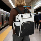 VANKEAN 17 Inch Laptop Backpack for Women Fashion Computer Work Bag, Large Capacity Waterproof Backpack, College Daypack Business Travel, Beige-Black