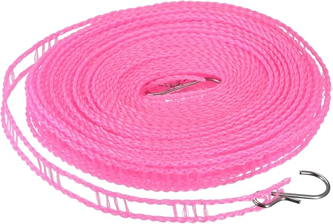 uxcell Portable Clothesline, 32.8ft Nylon Windproof Non-Slip Washing Line Rope for Courtyard Outdoor Travel Camping Laundry Drying, Pink