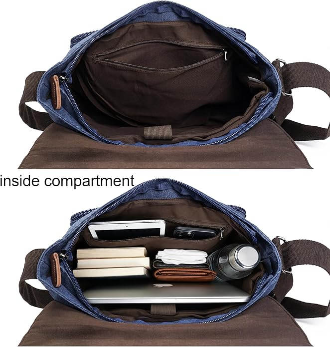 Evergoo Vintage Messenger Bag Unisex Shoulder Bags Canvas Satchel Cross Body Work Satchel Briefcase for 15.6 Inch Laptop